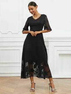 Discount Women's Maxi Dress Semi Formal Dress A Line Dress Elegant Work Birthday Flutter Sleeve Wedding Guest Cocktail Party Formal Evening Regular Fit Solid Color Plain Half Sleeve V Neck Black Pink Red Green Women Chiffon Dresses|Floral Dresses