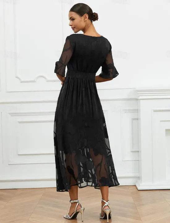 Discount Women's Maxi Dress Semi Formal Dress A Line Dress Elegant Work Birthday Flutter Sleeve Wedding Guest Cocktail Party Formal Evening Regular Fit Solid Color Plain Half Sleeve V Neck Black Pink Red Green Women Chiffon Dresses|Floral Dresses