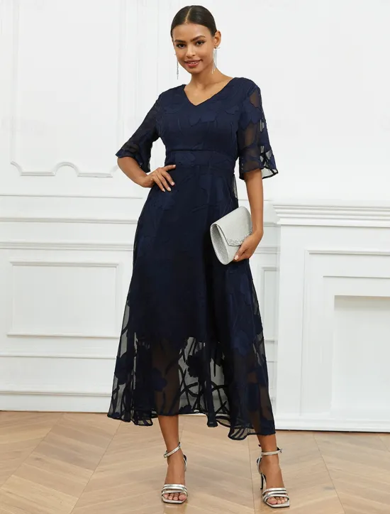 Discount Women's Maxi Dress Semi Formal Dress A Line Dress Elegant Work Birthday Flutter Sleeve Wedding Guest Cocktail Party Formal Evening Regular Fit Solid Color Plain Half Sleeve V Neck Black Pink Red Green Women Chiffon Dresses|Floral Dresses