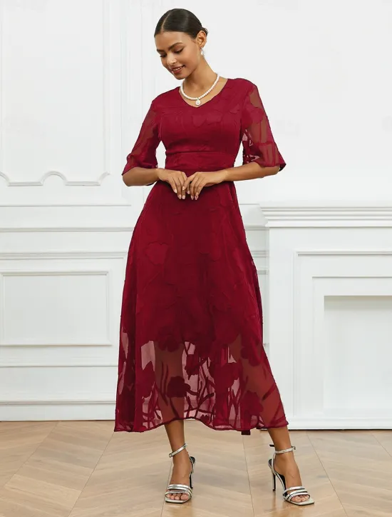 Discount Women's Maxi Dress Semi Formal Dress A Line Dress Elegant Work Birthday Flutter Sleeve Wedding Guest Cocktail Party Formal Evening Regular Fit Solid Color Plain Half Sleeve V Neck Black Pink Red Green Women Chiffon Dresses|Floral Dresses