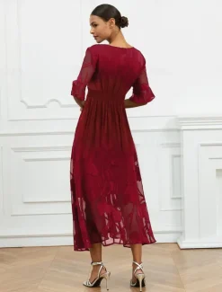 Discount Women's Maxi Dress Semi Formal Dress A Line Dress Elegant Work Birthday Flutter Sleeve Wedding Guest Cocktail Party Formal Evening Regular Fit Solid Color Plain Half Sleeve V Neck Black Pink Red Green Women Chiffon Dresses|Floral Dresses