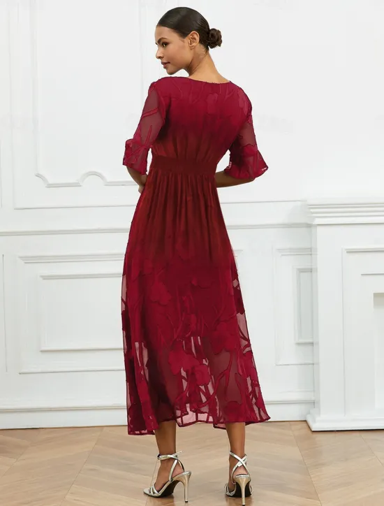 Discount Women's Maxi Dress Semi Formal Dress A Line Dress Elegant Work Birthday Flutter Sleeve Wedding Guest Cocktail Party Formal Evening Regular Fit Solid Color Plain Half Sleeve V Neck Black Pink Red Green Women Chiffon Dresses|Floral Dresses