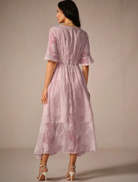Discount Women's Maxi Dress Semi Formal Dress A Line Dress Elegant Work Birthday Flutter Sleeve Wedding Guest Cocktail Party Formal Evening Regular Fit Solid Color Plain Half Sleeve V Neck Black Pink Red Green Women Chiffon Dresses|Floral Dresses