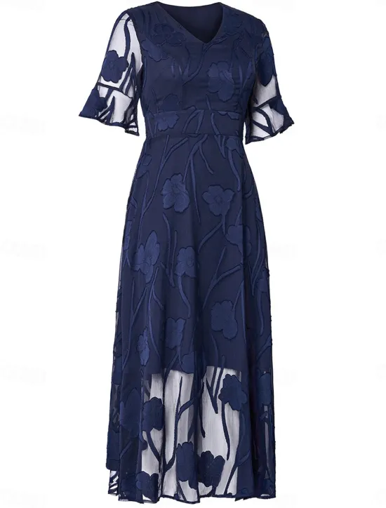 Discount Women's Maxi Dress Semi Formal Dress A Line Dress Elegant Work Birthday Flutter Sleeve Wedding Guest Cocktail Party Formal Evening Regular Fit Solid Color Plain Half Sleeve V Neck Black Pink Red Green Women Chiffon Dresses|Floral Dresses