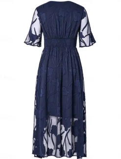 Discount Women's Maxi Dress Semi Formal Dress A Line Dress Elegant Work Birthday Flutter Sleeve Wedding Guest Cocktail Party Formal Evening Regular Fit Solid Color Plain Half Sleeve V Neck Black Pink Red Green Women Chiffon Dresses|Floral Dresses