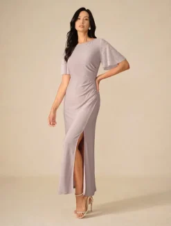 Best Women's Maxi Dress Sheath Dress Elegant Party Wedding Party Wedding Guest Solid Color Short Sleeve Crew Neck Summer Spring Fall Women Cocktail Dress