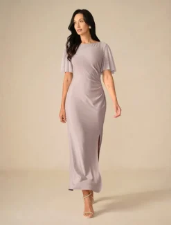 Best Women's Maxi Dress Sheath Dress Elegant Party Wedding Party Wedding Guest Solid Color Short Sleeve Crew Neck Summer Spring Fall Women Cocktail Dress