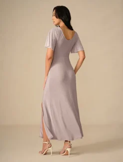 Best Women's Maxi Dress Sheath Dress Elegant Party Wedding Party Wedding Guest Solid Color Short Sleeve Crew Neck Summer Spring Fall Women Cocktail Dress