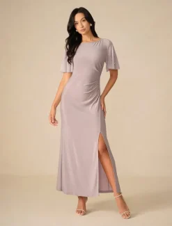 Best Women's Maxi Dress Sheath Dress Elegant Party Wedding Party Wedding Guest Solid Color Short Sleeve Crew Neck Summer Spring Fall Women Cocktail Dress