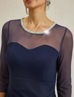 Hot Women's Maxi Dress Sheath Dress Elegant Party Formal Solid Color 3/4 Length Sleeve Crew Neck Summer Spring Fall Women Cocktail Dress