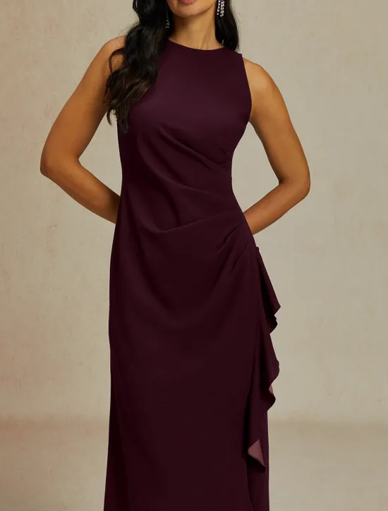 Best Women's Maxi Dress Sheath Dress Pleated Dress Ruffle Dress Elegant Party Semi Formal Wedding Guest Evening Party Graduation Solid Color Sleeveless Crew Neck Boat Neck Summer Spring Fall Women Cocktail Dress