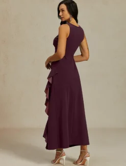 Best Women's Maxi Dress Sheath Dress Pleated Dress Ruffle Dress Elegant Party Semi Formal Wedding Guest Evening Party Graduation Solid Color Sleeveless Crew Neck Boat Neck Summer Spring Fall Women Cocktail Dress