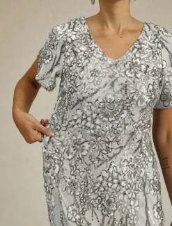 Outlet Women's Maxi Dress Sheath Dress Trumpet Mermaid Dress Elegant Party Cocktail Cold Shoulder Evening Party Cocktail Party Floral Short Sleeve V Neck Summer Spring Fall Winter Women Cocktail Dress