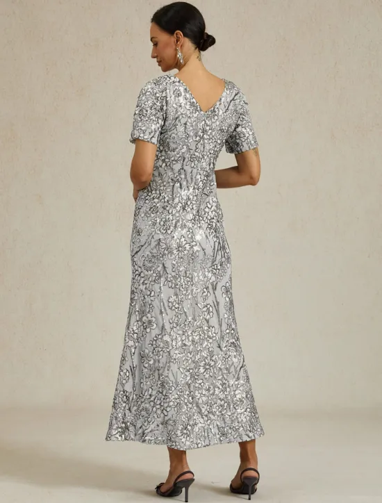 Outlet Women's Maxi Dress Sheath Dress Trumpet Mermaid Dress Elegant Party Cocktail Cold Shoulder Evening Party Cocktail Party Floral Short Sleeve V Neck Summer Spring Fall Winter Women Cocktail Dress