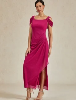Online Women's Maxi Dress Sheath Dress Elegant Party Birthday Solid Color Sleeveless Square Neck Summer Women Cocktail Dress