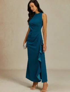 Sale Women's Maxi Dress Sheath Dress Elegant Party Semi Formal Wedding Guest Cocktail Party Solid Color Sleeveless Crew Neck Boat Neck Summer Spring Fall Women Cocktail Dress
