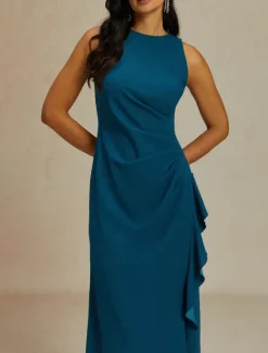 Sale Women's Maxi Dress Sheath Dress Elegant Party Semi Formal Wedding Guest Cocktail Party Solid Color Sleeveless Crew Neck Boat Neck Summer Spring Fall Women Cocktail Dress