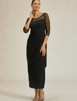 Best Women's Maxi Dress Sheath Dress Elegant Birthday Formal Solid Color 3/4 Length Sleeve Crew Neck Summer Spring Fall Women Cocktail Dress