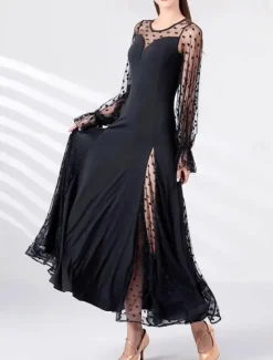 Online Women's Maxi Dress Sheath Dress Tulle Dress Elegant Wedding Vacation Party Regular Fit Polka Dot Long Sleeve Crew Neck Summer Spring Fall Winter Women Cocktail Dress