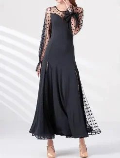 Online Women's Maxi Dress Sheath Dress Tulle Dress Elegant Wedding Vacation Party Regular Fit Polka Dot Long Sleeve Crew Neck Summer Spring Fall Winter Women Cocktail Dress