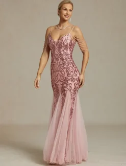 Women's Maxi Dress Sheath Dress Chiffon Dress Trumpet Mermaid Dress Tulle Dress Elegant Party Birthday Geometric Sleeveless V Neck Summer Women Cocktail Dress