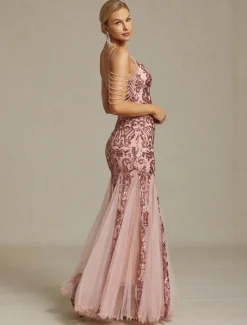 Women's Maxi Dress Sheath Dress Chiffon Dress Trumpet Mermaid Dress Tulle Dress Elegant Party Birthday Geometric Sleeveless V Neck Summer Women Cocktail Dress