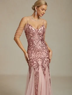 Women's Maxi Dress Sheath Dress Chiffon Dress Trumpet Mermaid Dress Tulle Dress Elegant Party Birthday Geometric Sleeveless V Neck Summer Women Cocktail Dress