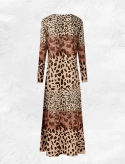 Hot Women's Maxi Dress Shift Dress A Line Dress Party Casual Boho Daily Date Going out Regular Fit Graphic Animal Leopard Long Sleeve Crew Neck Pink Blue Brown Green Spring Fall Winter Autumn Women Casual Dress