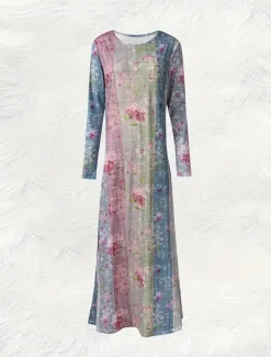 New Women's Maxi Dress Shift Dress A Line Dress Party Casual Boho Daily Date Going out Regular Fit Floral Graphic Tie Dye Long Sleeve Crew Neck Light Green Pink Blue Light Purple Spring Fall Winter Autumn Women Casual Dress