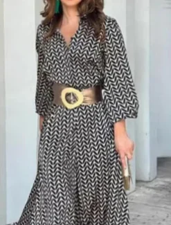 Best Women's Maxi Dress Shift Dress Work Dresses Casual Semi Formal Office Regular Fit Graphic Geometric Long Sleeve Shirt Collar Summer Spring Women Casual Dress