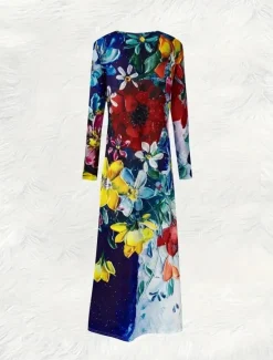 Best Women's Maxi Dress Shift Dress A Line Dress Party Casual Boho Daily Date Going out Regular Fit Floral Graphic Tie Dye Long Sleeve Crew Neck Red Blue Green Spring Fall Winter Autumn Women Casual Dress