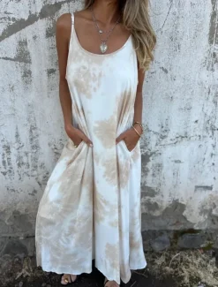 New Women's Maxi Dress Slip Dress Off The Shoulder Dress Casual Outdoor Going out Regular Fit Tie Dye Sleeveless Spaghetti Strap Pink Navy Blue Apricot Summer Women Sundresses