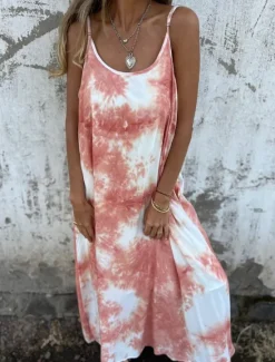 New Women's Maxi Dress Slip Dress Off The Shoulder Dress Casual Outdoor Going out Regular Fit Tie Dye Sleeveless Spaghetti Strap Pink Navy Blue Apricot Summer Women Sundresses