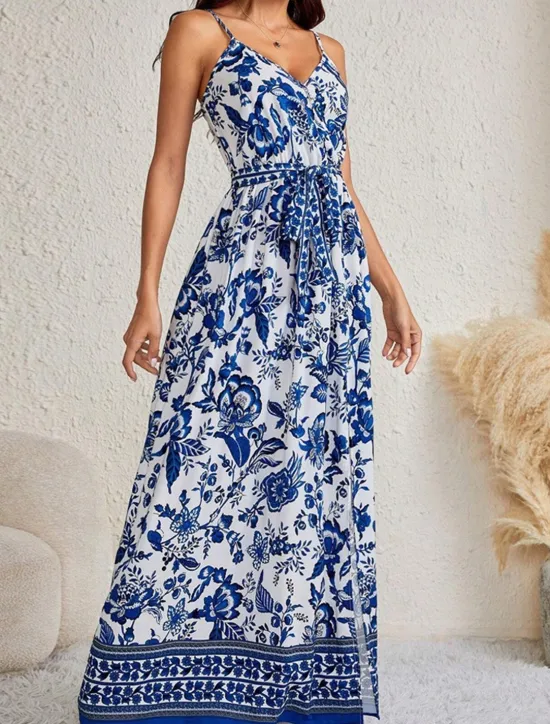 Outlet Women's Maxi Dress Summer Dress Boho Dress Cami Dress Stylish Ethnic Vacation Daily Date Regular Fit Floral Sleeveless V Neck Summer Women Spring Dresses