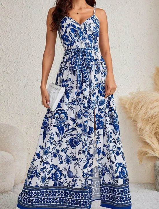 Outlet Women's Maxi Dress Summer Dress Boho Dress Cami Dress Stylish Ethnic Vacation Daily Date Regular Fit Floral Sleeveless V Neck Summer Women Spring Dresses