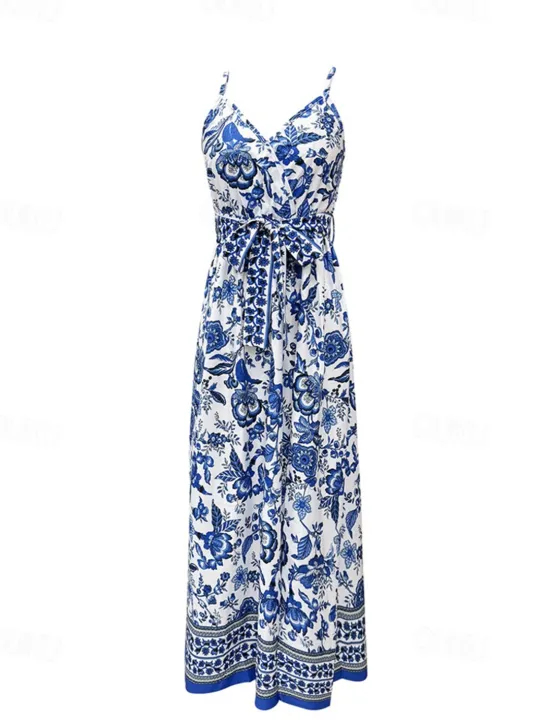 Outlet Women's Maxi Dress Summer Dress Boho Dress Cami Dress Stylish Ethnic Vacation Daily Date Regular Fit Floral Sleeveless V Neck Summer Women Spring Dresses