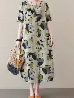 Discount Women's Maxi Dress Summer Dress Casual Daily Regular Fit Graphic Short Sleeve Crew Neck Summer Women Casual Dress|Dresses