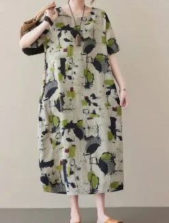 Discount Women's Maxi Dress Summer Dress Casual Daily Regular Fit Graphic Short Sleeve Crew Neck Summer Women Casual Dress|Dresses