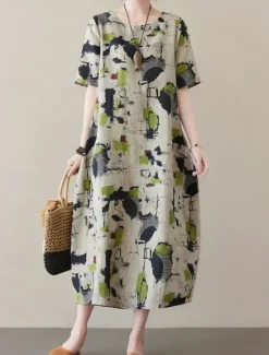 Discount Women's Maxi Dress Summer Dress Casual Daily Regular Fit Graphic Short Sleeve Crew Neck Summer Women Casual Dress|Dresses