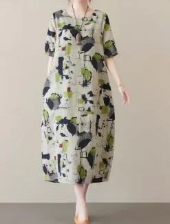 Discount Women's Maxi Dress Summer Dress Casual Daily Regular Fit Graphic Short Sleeve Crew Neck Summer Women Casual Dress|Dresses