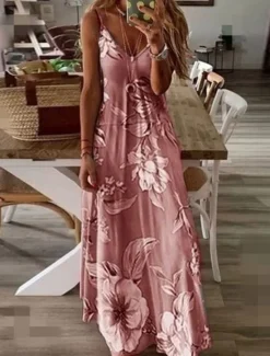 New Women's Maxi Dress Sundress A Line Dress Floral Dress Fashion Modern Casual Vacation Casual Daily Regular Fit Floral Sleeveless V Neck Pink Blue Purple Fuchsia Summer Spring Women Vacation Dresses