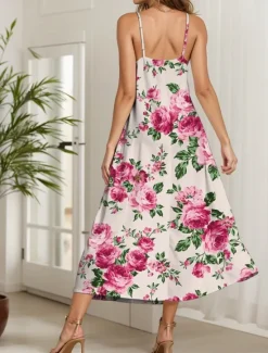 Best Women's Maxi Dress Sundress A Line Dress Slip Dress Vacation Casual Boho Beach Regular Fit Floral Graphic Sleeveless V Neck Yellow Red Blue Purple Summer Spring Women Vacation Dresses