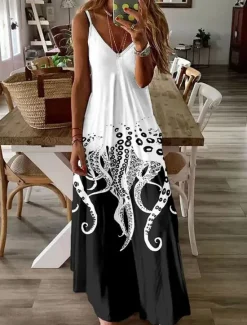 Sale Women's Maxi Dress Sundress A Line Dress Slip Dress Vacation Casual Going out Beach Regular Fit Ombre Graphic Paisley Sleeveless V Neck Black White Summer Spring Women Sundresses
