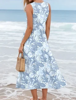 Sale Women's Maxi Dress Sundress A Line Dress Slip Dress Pleated Dress Vacation Casual Boho Going out Beach Regular Fit Floral Graphic Sleeveless U Neck Summer Spring Women Sundresses|Vacation Dresses
