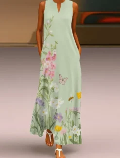 Hot Women's Maxi Dress Sundress A Line Dress Summer Dress Vacation Casual Boho Daily Holiday Loose Fit Floral Graphic Sleeveless V Neck Summer Women Sundresses