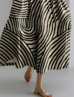 Best Women's Maxi Dress Sundress A Line Dress Summer Dress Vacation Casual Beach Daily Holiday Going out Loose Fit Graphic Geometric Linen Like Short Sleeve Crew Neck Boat Neck Dark Brown Light Brown Women Casual Dress|Vacation Dresses