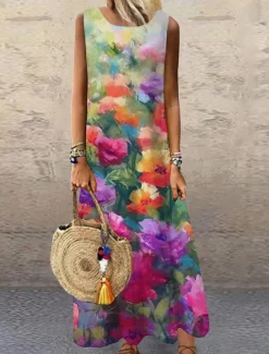 Clearance Women's Maxi Dress Sundress Shift Dress Summer Dress Casual Vacation Party Casual Regular Fit Floral Print Sleeveless Crew Neck Summer Spring Women Vacation Dresses|Spring Dresses