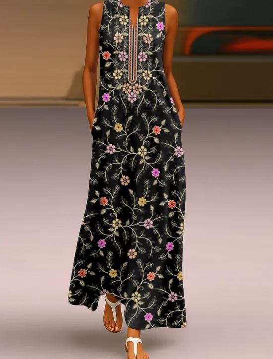 Sale Women's Maxi Dress Sundress A Line Dress Summer Dress Vacation Casual Boho Daily Holiday Regular Fit Floral Graphic Sleeveless V Neck Summer Women Sundresses