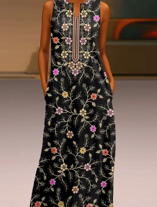 Sale Women's Maxi Dress Sundress A Line Dress Summer Dress Vacation Casual Boho Daily Holiday Regular Fit Floral Graphic Sleeveless V Neck Summer Women Sundresses
