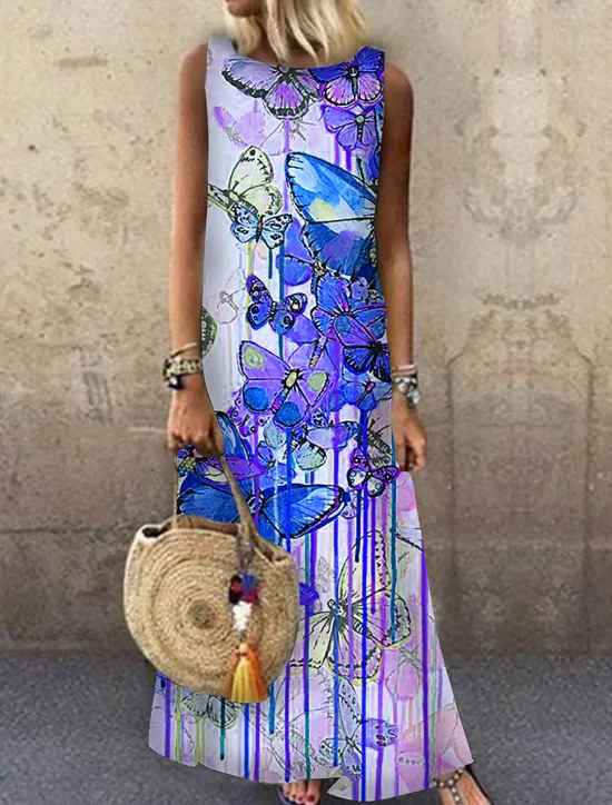 Clearance Women's Maxi Dress Sundress A Line Dress Summer Dress Casual Vacation Party Casual Loose Fit Animal Print Sleeveless Crew Neck Light Yellow Light Blue Yellow Red Summer Spring Women Sundresses
